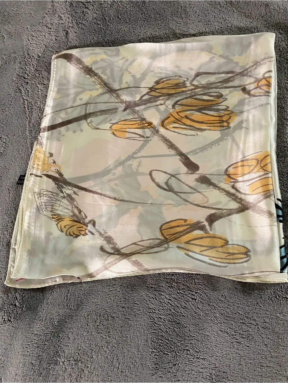 Floral Silk Scarf with Vibrant Orange Bloom size 180X90cm